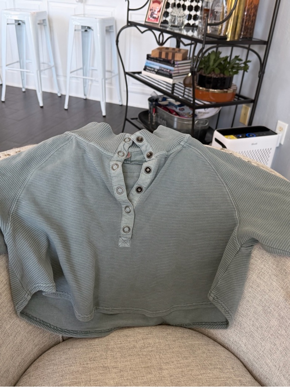 Free People Sage Green Snap-Front Henley